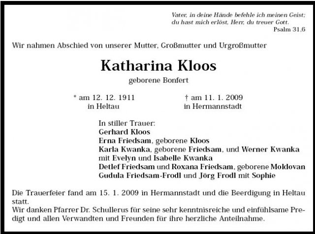 Bonfert Katharina 1911-2009 Todesanzeige